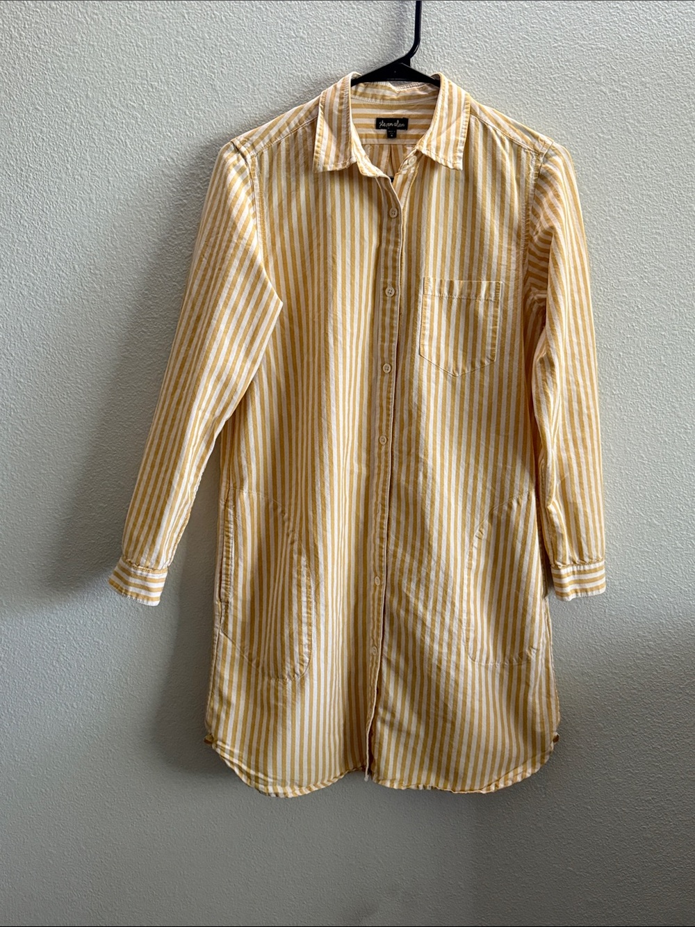 Steven Alan Yellow White Striped Shirt Dress Tunic Button Front Pockets Size S